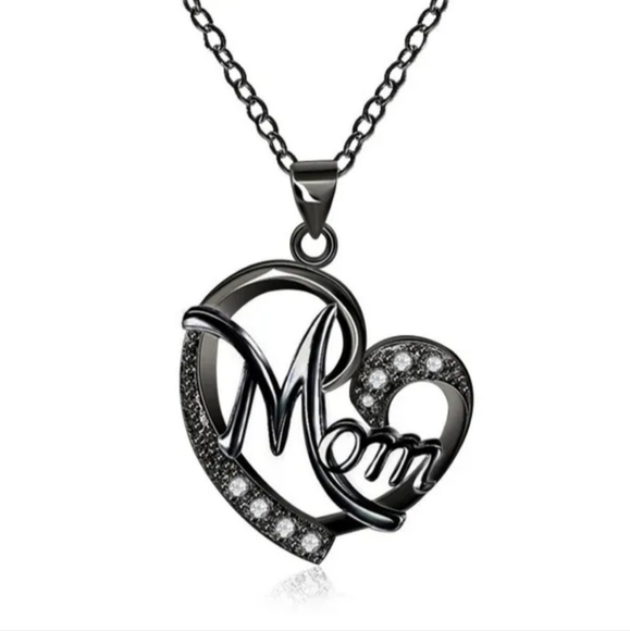 Black Heart MOM Pendant Necklace - Picture 1 of 2